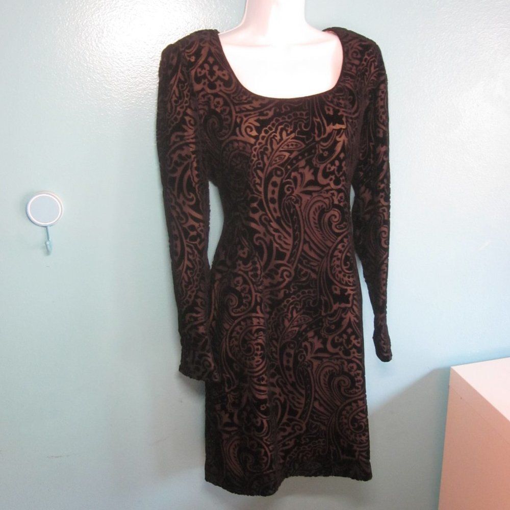 Kathryn Dianos  Women Size 8 Vintage 80's Black Velvet Floral Dress Long Sleeve